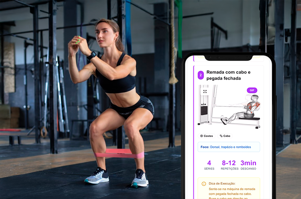 Mulher treinando com aplicativo no celular